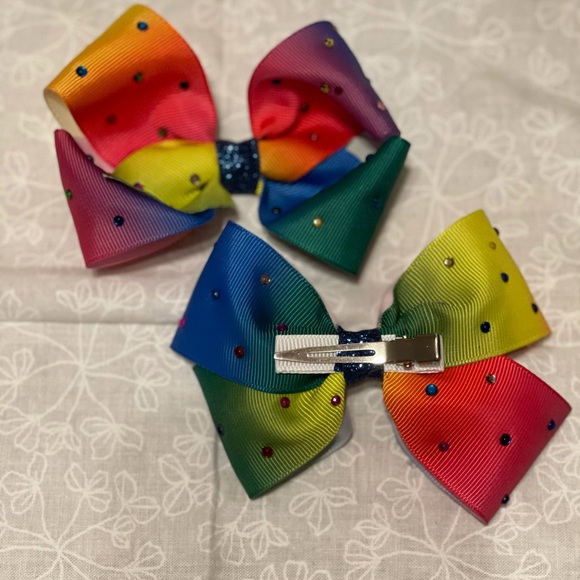 Rainbow ombré hair bows as a set of 2 - Picture 2 of 2